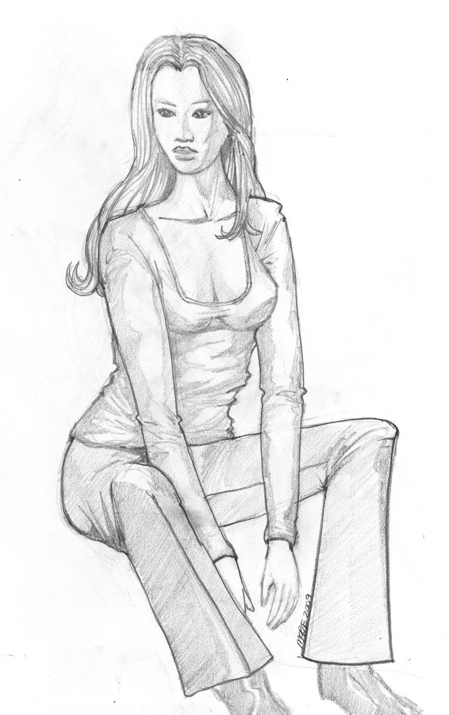 Cartoon Girl Sitting On Chair. photo Sitting+girl+drawing